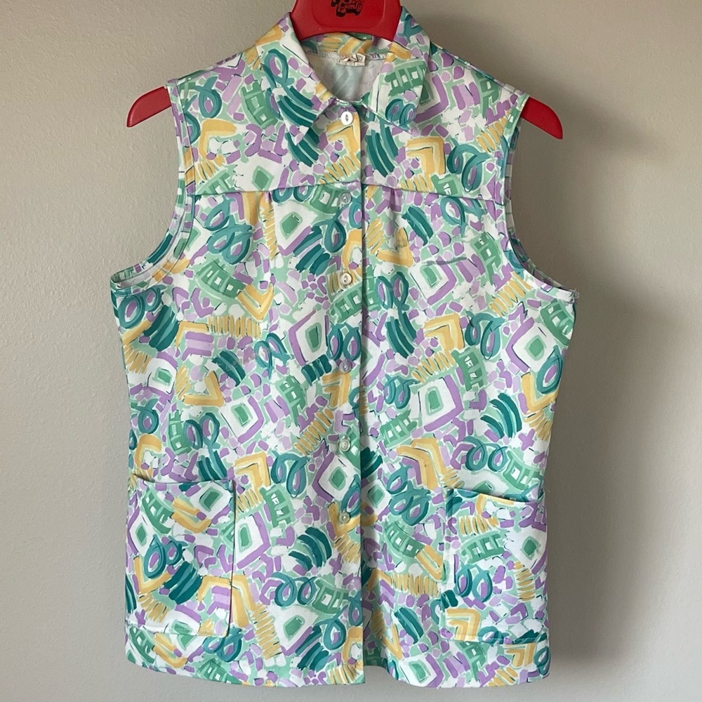 Vintage Shirley of Atlanta Sleeveless Top - Abstract with Pockets - Size Large